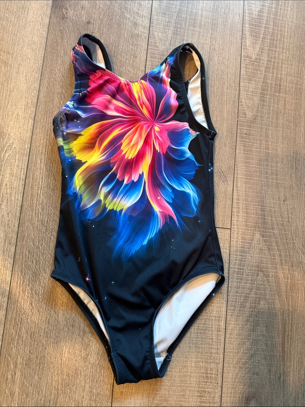 Girls Gymnastics Leotard Black Floral Burst One-Piece Modafans Size XL